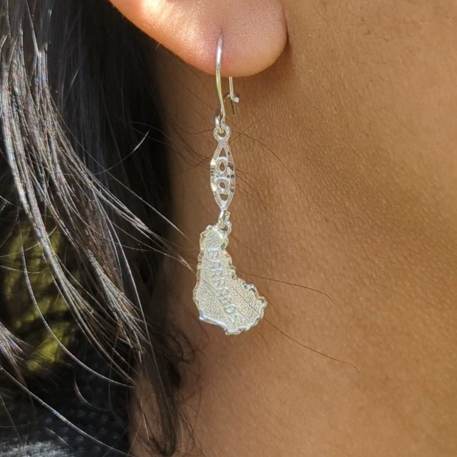 Barbados Map Hanging Long Earring by Caribbijou - Earring - Caribbijou Island Jewellery