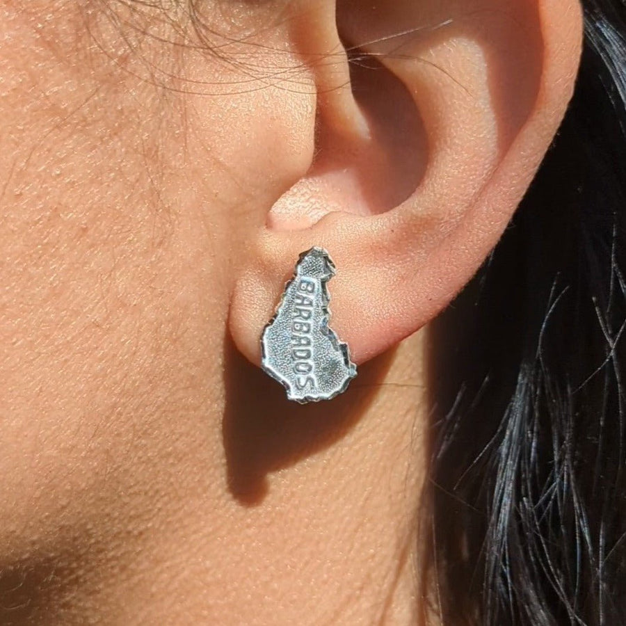 Barbados Map Stopper Stud Earring by Caribbijou - Earring - Caribbijou Island Jewellery