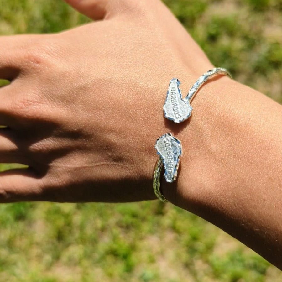 Light Barbados Map Bangle with Diamante Pattern - Bangle - Caribbijou Island Jewellery