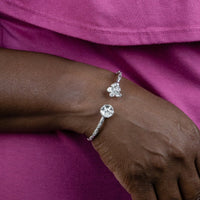 Light Hibiscus Flower and Steel Pan Bangle with Diamante Pattern - Bangle - Caribbijou Island Jewellery