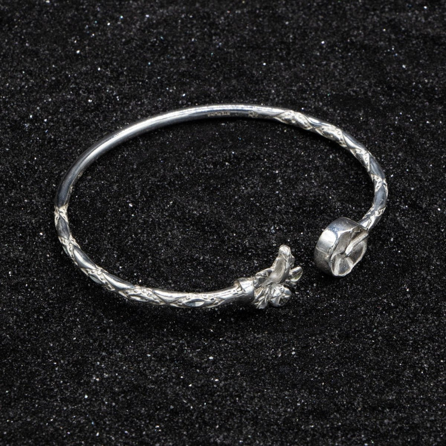 Light Hibiscus Flower and Steel Pan Bangle with Diamante Pattern - Bangle - Caribbijou Island Jewellery