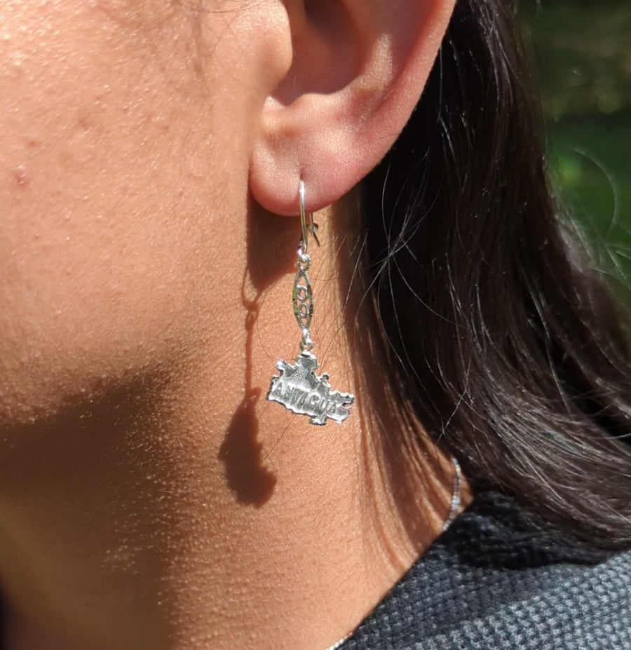 Antigua Map Hanging Long Earring by Caribbijou