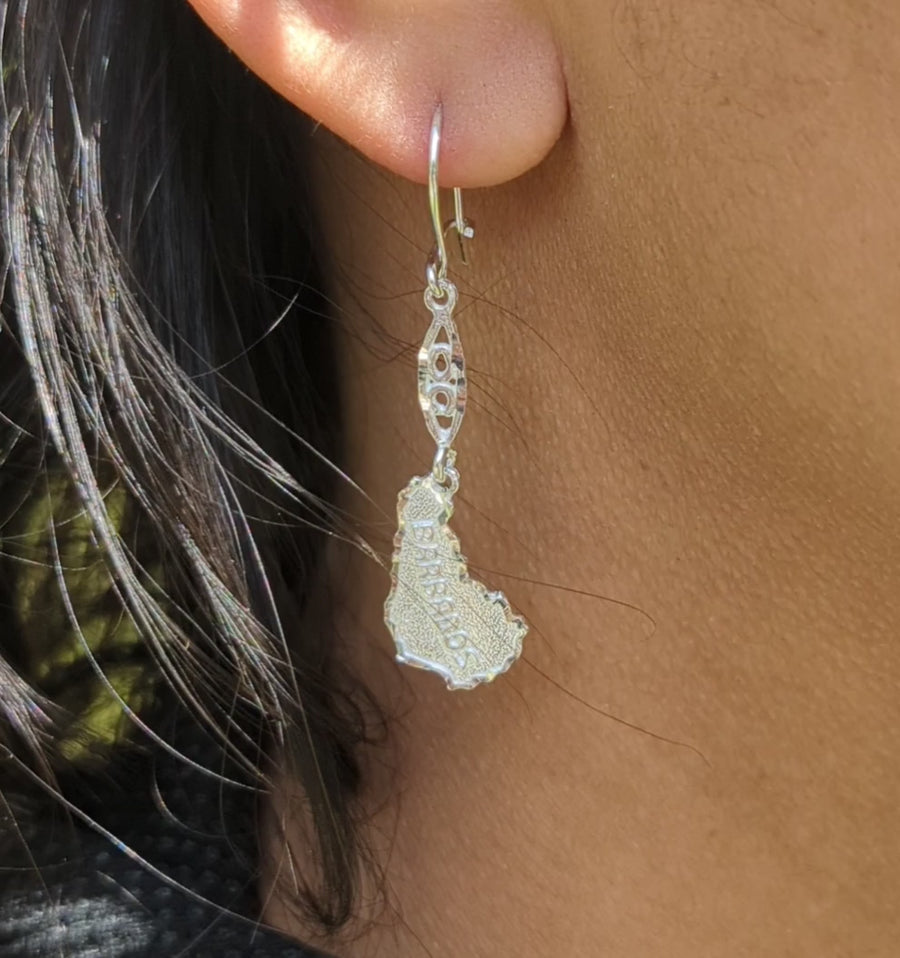 Barbados Map Hanging Long Earring by Caribbijou