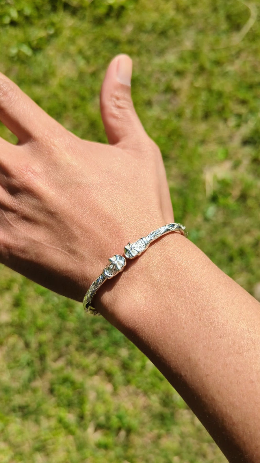 Heavy Skull Bangle with Diamante Pattern