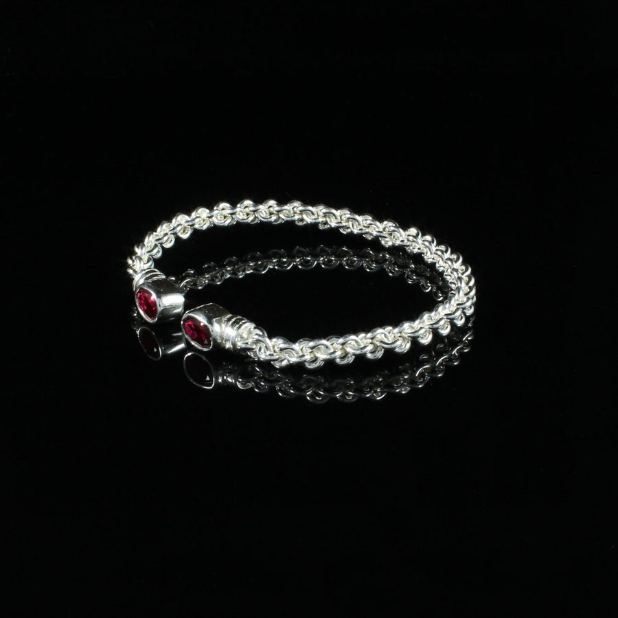 Braided Flexible Bangle with Lab Created Garnet January Birthstone - Bangle - Caribbijou Island Jewellery