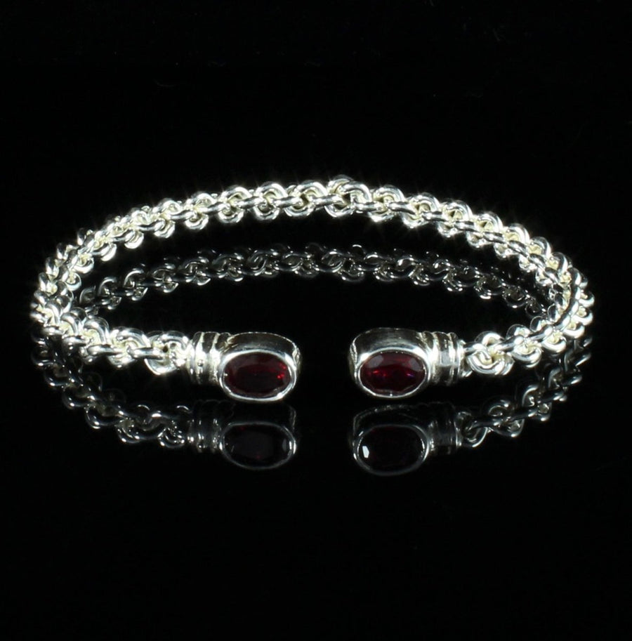 Braided Flexible Bangle with Lab Created Garnet January Birthstone - Bangle - Caribbijou Island Jewellery