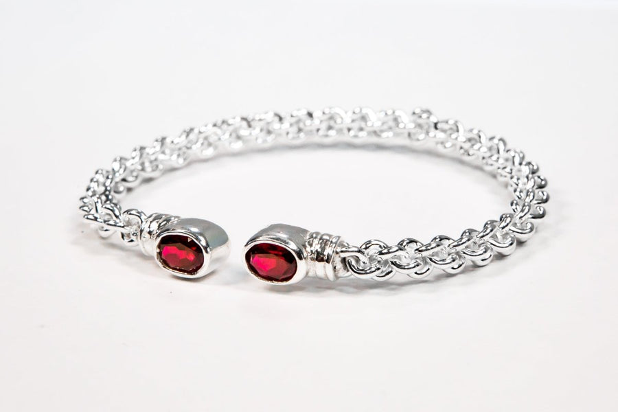 Braided Flexible Bangle with Lab Created Garnet January Birthstone - Bangle - Caribbijou Island Jewellery