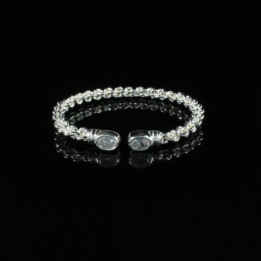 Braided Flexible Bangle with Lab Created White CZ April Birthstone - Bangle - Caribbijou Island Jewellery