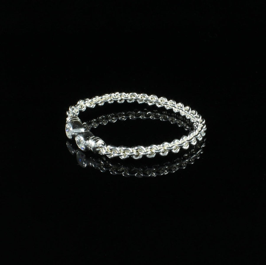 Braided Flexible Bangle with Lab Created White CZ April Birthstone - Bangle - Caribbijou Island Jewellery