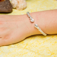 Braided Flexible Bangle with Lab Created White CZ April Birthstone - Bangle - Caribbijou Island Jewellery