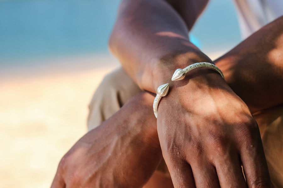 Extra Extra Heavy Cocoa Pod Bangle with Bamboo Pattern - Bangle - Caribbijou Island Jewellery