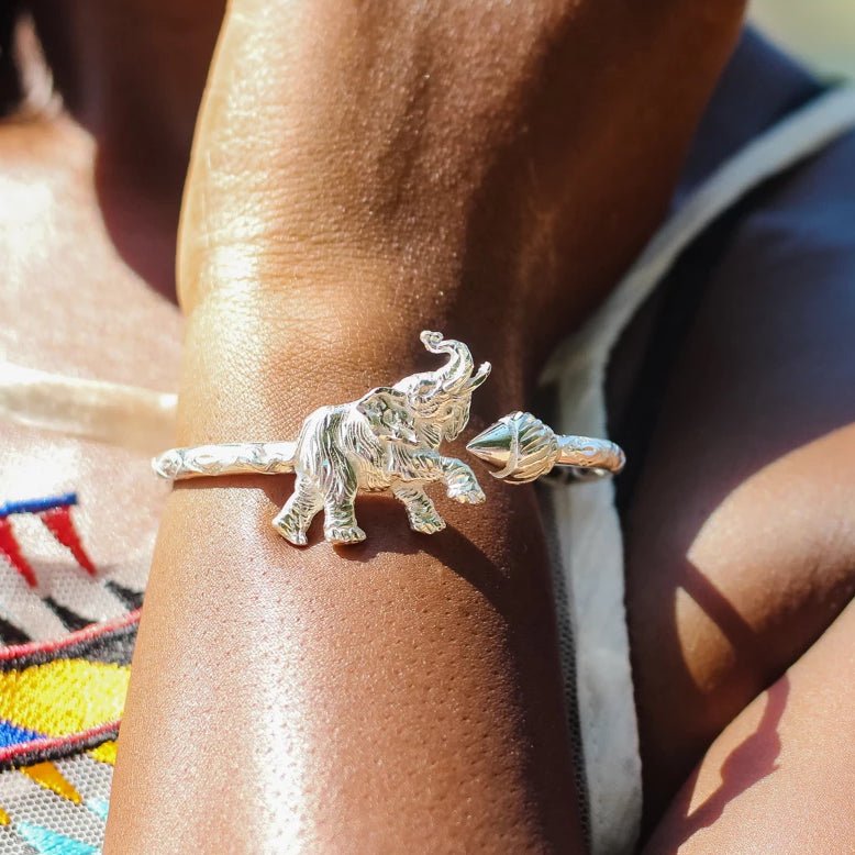 Extra Heavy Elephant and Taj Mahal Bangle with Diamante Pattern - Bangle - Caribbijou Island Jewellery