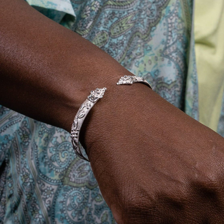 Flat Large Grape Head Bangle with Wide Grape Vine Pattern - Bangle - Caribbijou Island Jewellery