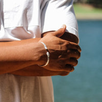 Flat Sphinx and Pharaoh Head Bangle with Swirl Pattern - Bangle - Caribbijou Island Jewellery