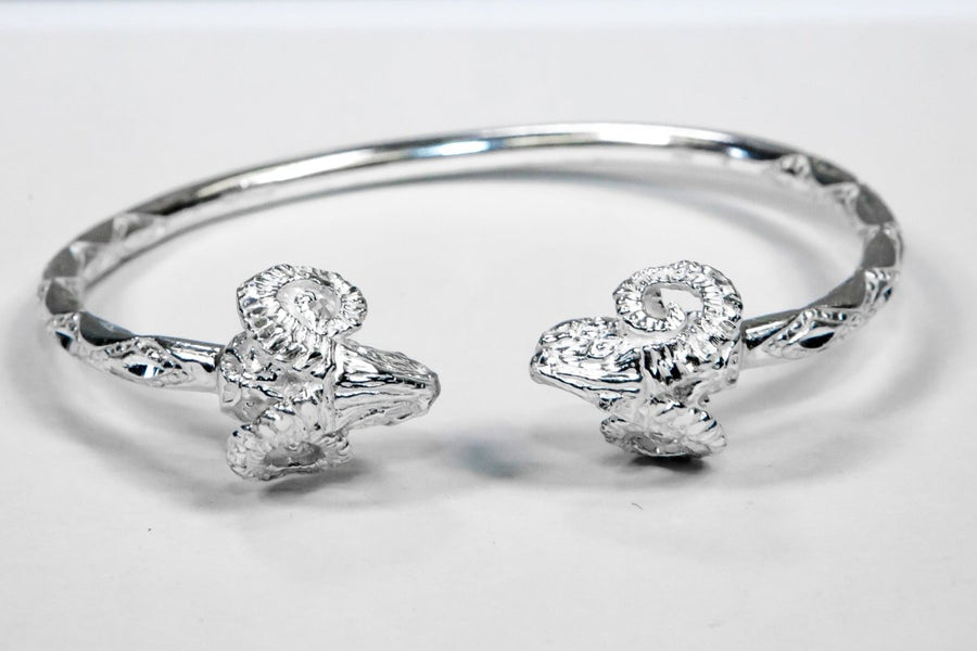 Heavy Aries Ram Head Bangle with Diamante Pattern - Bangle - Caribbijou Island Jewellery