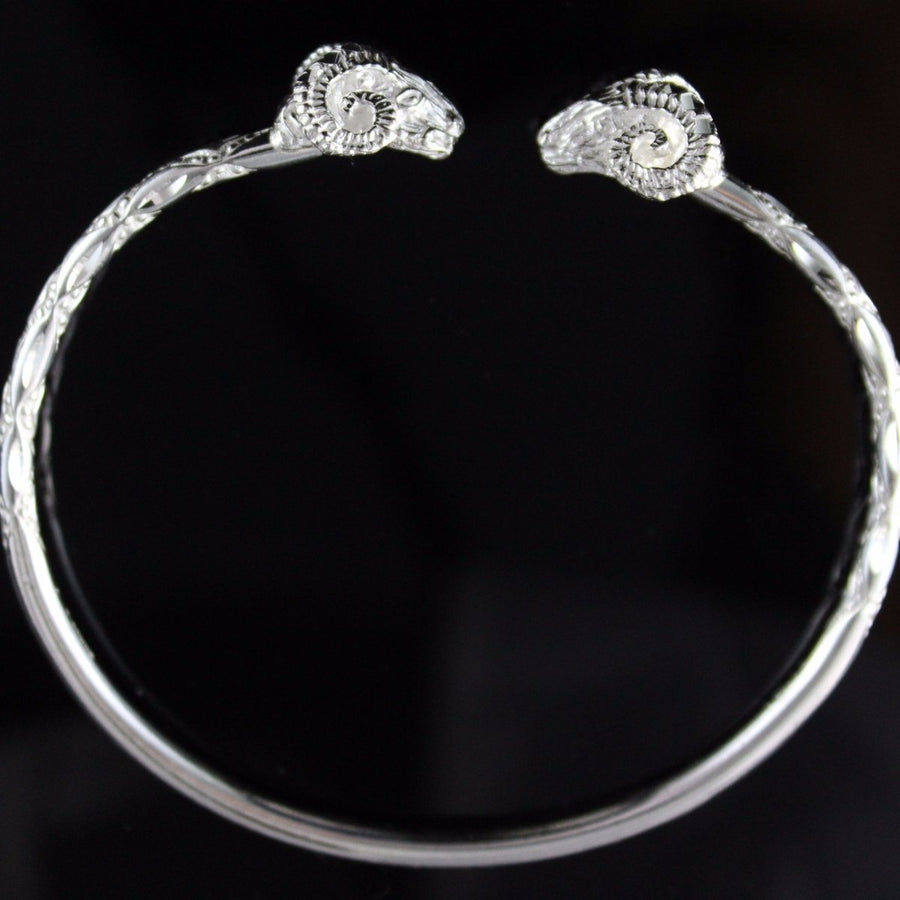 Heavy Aries Ram Head Bangle with Diamante Pattern - Bangle - Caribbijou Island Jewellery