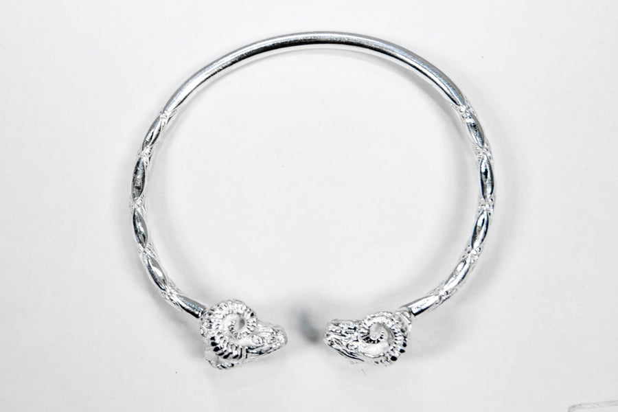 Heavy Aries Ram Head Bangle with Diamante Pattern - Bangle - Caribbijou Island Jewellery