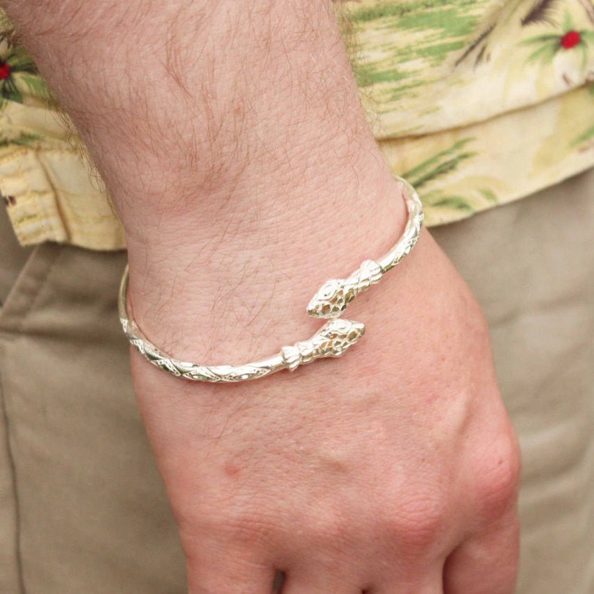 Heavy Snake Head Bangle with Diamante Pattern - Bangle - Caribbijou Island Jewellery