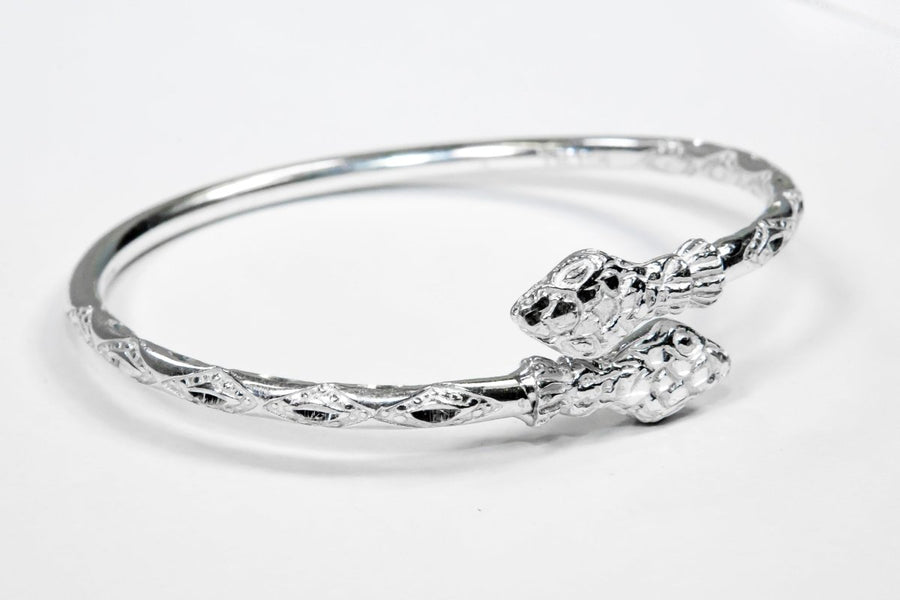 Heavy Snake Head Bangle with Diamante Pattern - Bangle - Caribbijou Island Jewellery