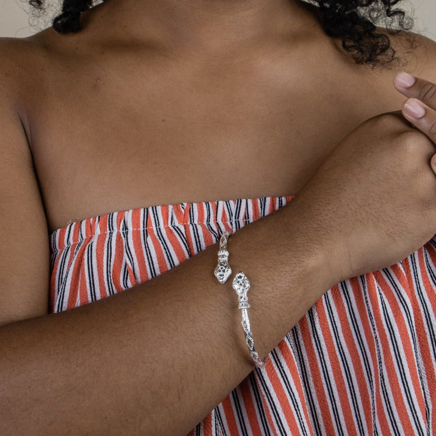 Heavy Snake Head Bangle with Diamante Pattern - Bangle - Caribbijou Island Jewellery