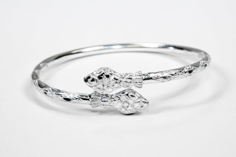 Heavy Snake Head Bangle with Diamante Pattern - Bangle - Caribbijou Island Jewellery