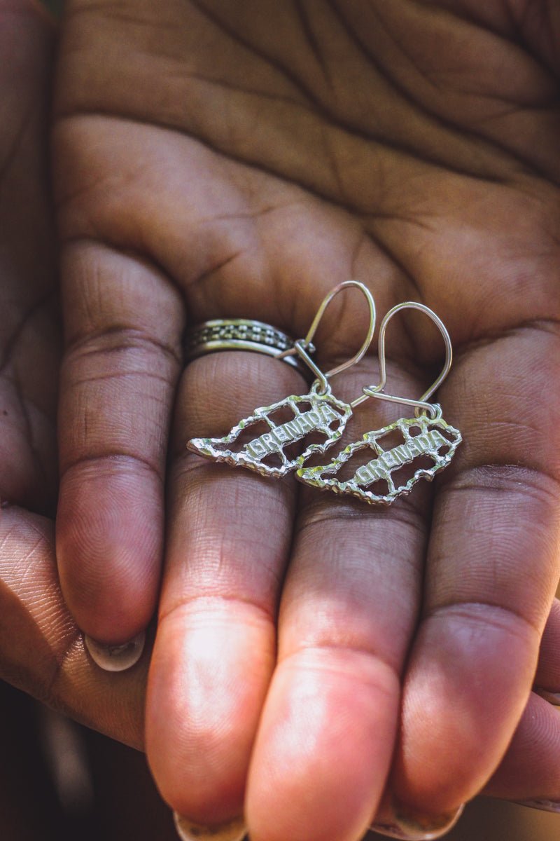 Large Grenada Map Earring Hanging Short - Earring - Caribbijou Island Jewellery