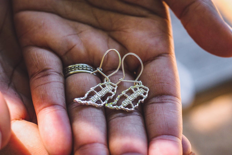 Large Grenada Map Earring Hanging Short - Earring - Caribbijou Island Jewellery