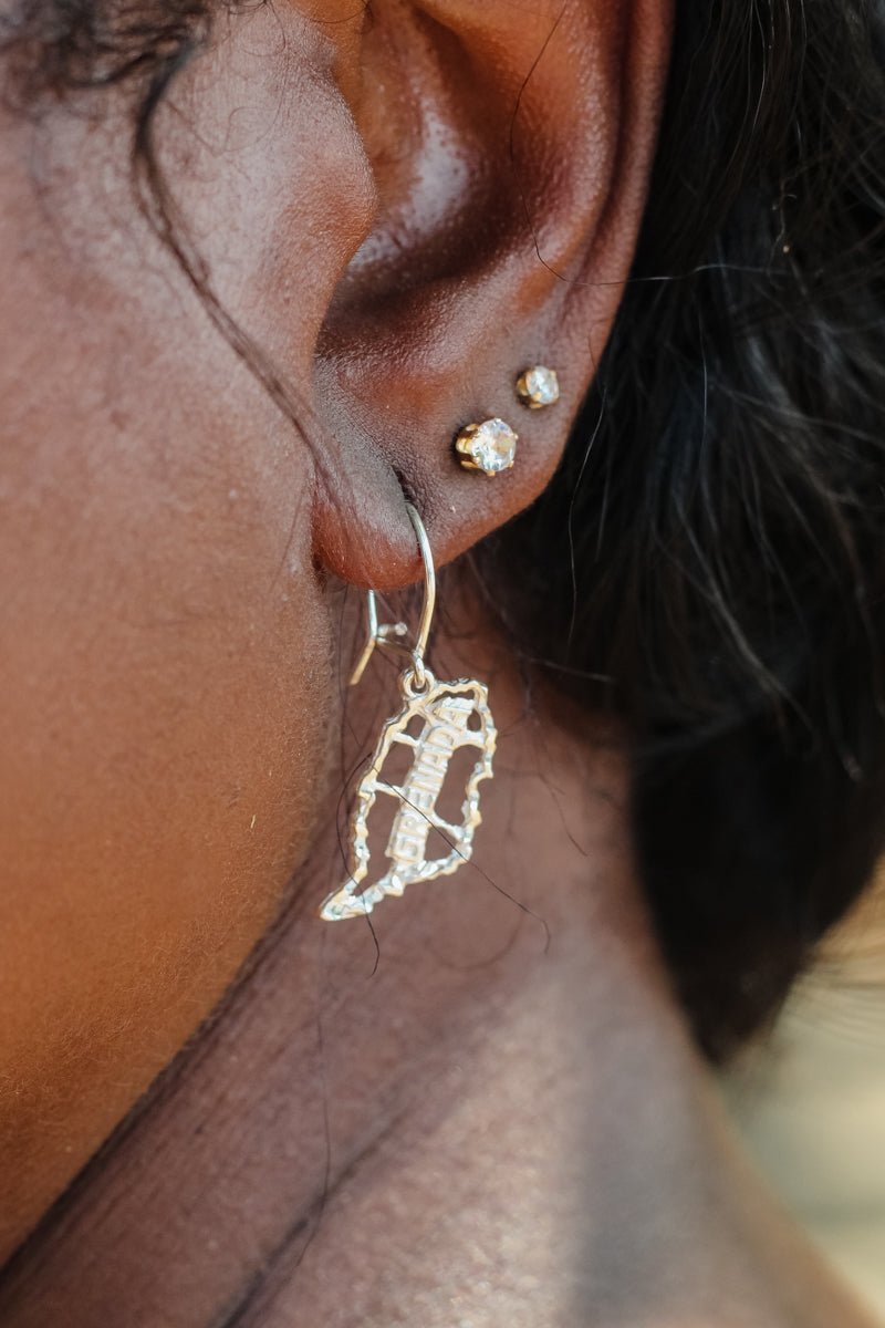 Large Grenada Map Earring Hanging Short - Earring - Caribbijou Island Jewellery