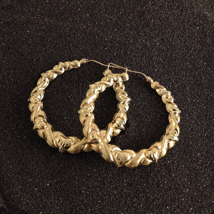 Large Heart Rope Hoop Earrings in 10 KT Yellow Gold - Caribbijou Island Jewellery