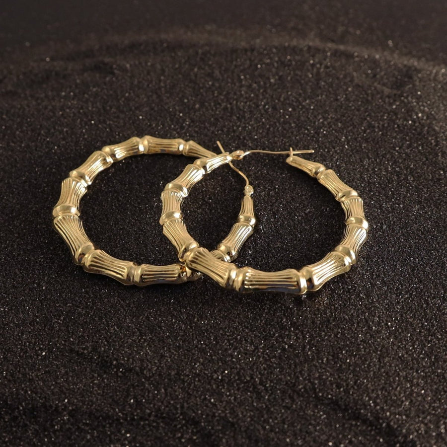 Large Hollow Bamboo Hoop Earrings in 10 KT Yellow Gold - Caribbijou Island Jewellery