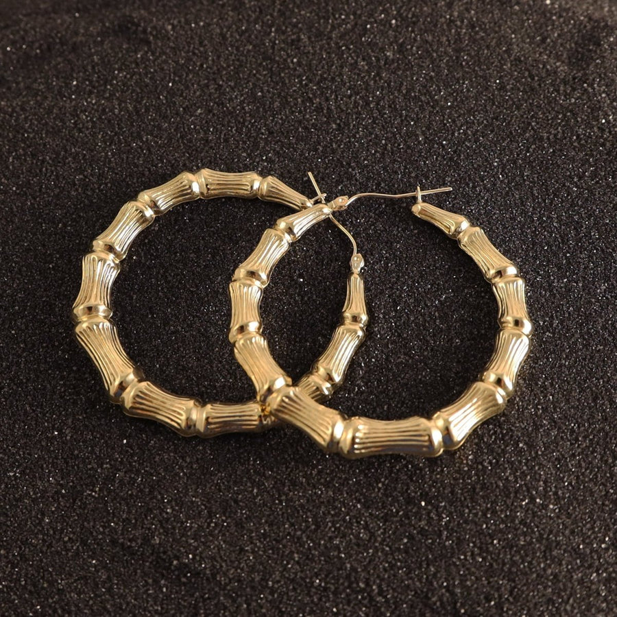 Large Hollow Bamboo Hoop Earrings in 10 KT Yellow Gold - Caribbijou Island Jewellery