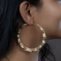 Large Hollow Bamboo Hoop Earrings in 10 KT Yellow Gold - Caribbijou Island Jewellery