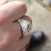 Large Men Moon and Star in Oval ring with Embellishments on Side - Ring - Caribbijou Island Jewellery