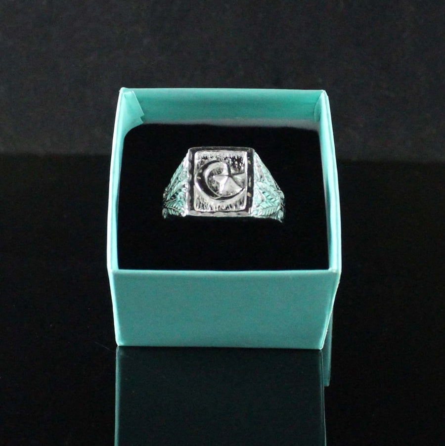 Large Men Moon and Star in Square ring with Leaf on Side - Ring - Caribbijou Island Jewellery