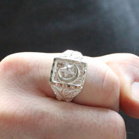 Large Men Moon and Star in Square ring with Leaf on Side - Ring - Caribbijou Island Jewellery