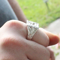 Large Men Moon and Star in Square ring with Leaf on Side - Ring - Caribbijou Island Jewellery