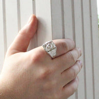 Large Men Moon and Star in Square ring with Leaf on Side - Ring - Caribbijou Island Jewellery