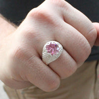 Large Men's Oval ring with October Birthstone Pink CZ - Ring - Caribbijou Island Jewellery