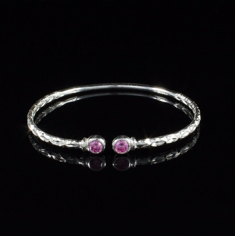 Light Bangle with Pink CZ October Birthstone - Bangle - Caribbijou Island Jewellery