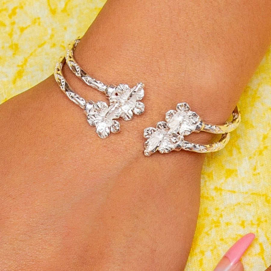 Light Hibiscus Bangle with Diamante Pattern - SOLD INDIVIDUALLY - Bangle - Caribbijou Island Jewellery