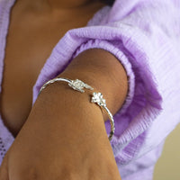 Light Trinidad Map and Hibiscus Flower Bangle with Diamante Pattern - Bangle - Caribbijou Island Jewellery