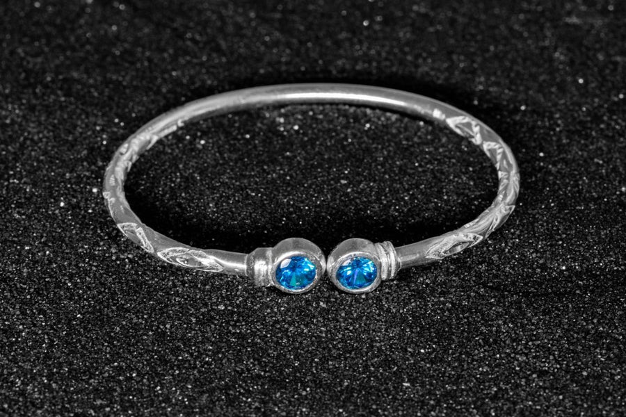 Medium Bangle with Blue Zircon December Birthstone - Bangle - Caribbijou Island Jewellery