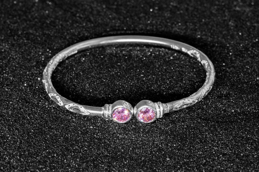 Medium Bangle with Pink CZ October Birthstone - Bangle - Caribbijou Island Jewellery