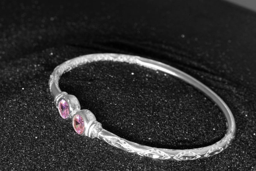 Medium Bangle with Pink CZ October Birthstone - Bangle - Caribbijou Island Jewellery