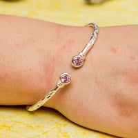 Medium Bangle with Pink CZ October Birthstone - Bangle - Caribbijou Island Jewellery