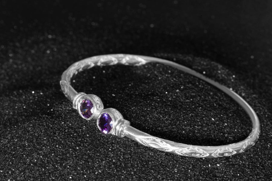 Medium Bangle with Synthetic Amethyst February Birthstone - Bangle - Caribbijou Island Jewellery