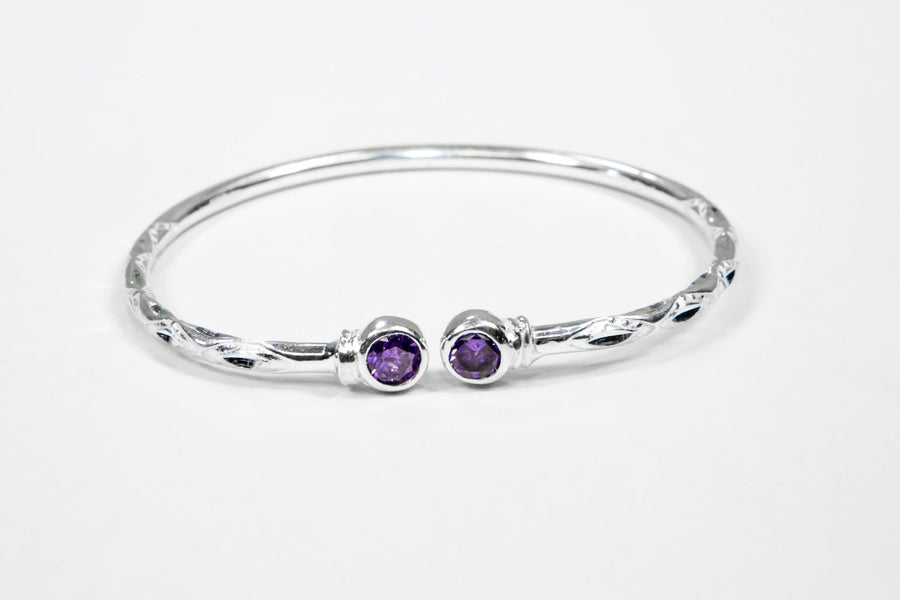 Medium Bangle with Synthetic Amethyst February Birthstone - Bangle - Caribbijou Island Jewellery