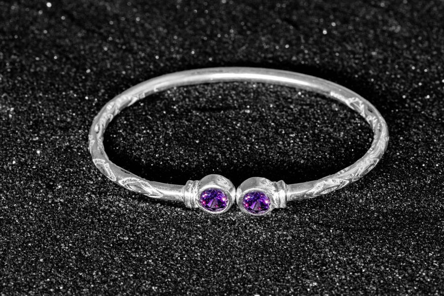 Medium Bangle with Synthetic Amethyst February Birthstone - Bangle - Caribbijou Island Jewellery