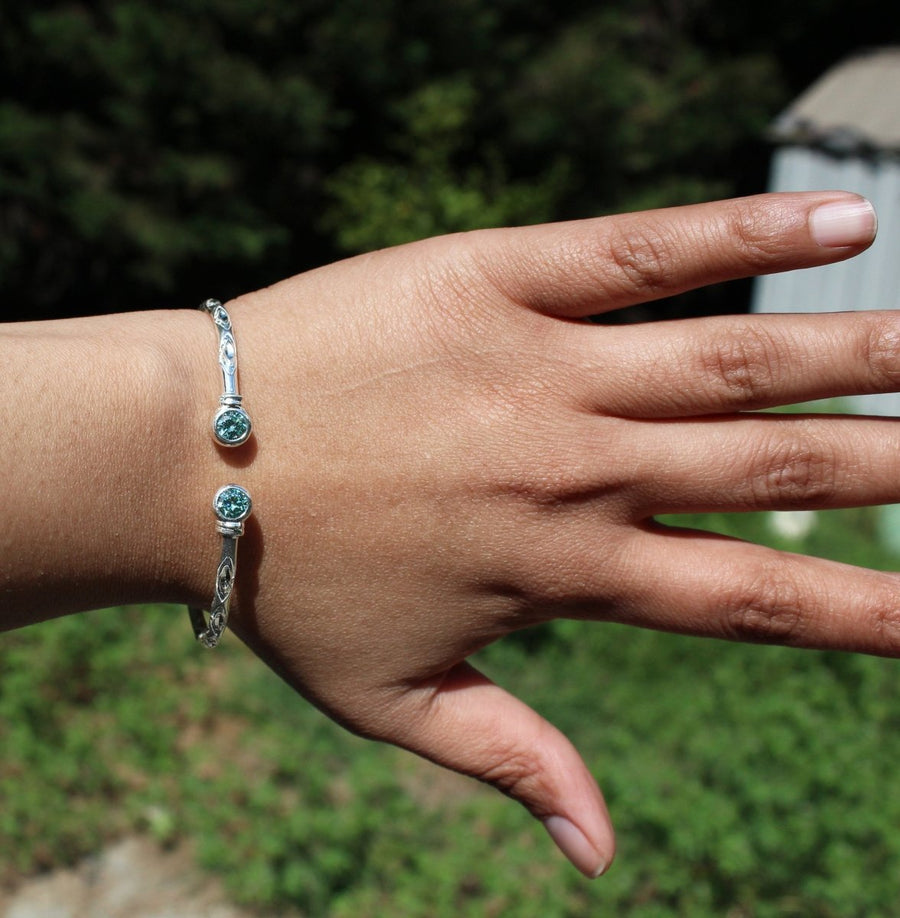 Medium Bangle with Synthetic Aquamarine March Birthstone - Bangle - Caribbijou Island Jewellery