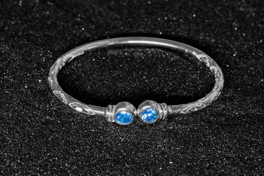 Medium Bangle with Synthetic Aquamarine March Birthstone - Bangle - Caribbijou Island Jewellery